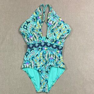 Laundry By Shelli Segal One Piece Swimsuit with Plunging Neckline Size Small